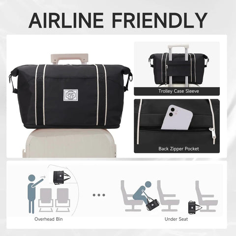 Travel Duffle Bag For Weekender And Overnight Carry On Waterproof Foldable Gym Luggage on suitcase with design details