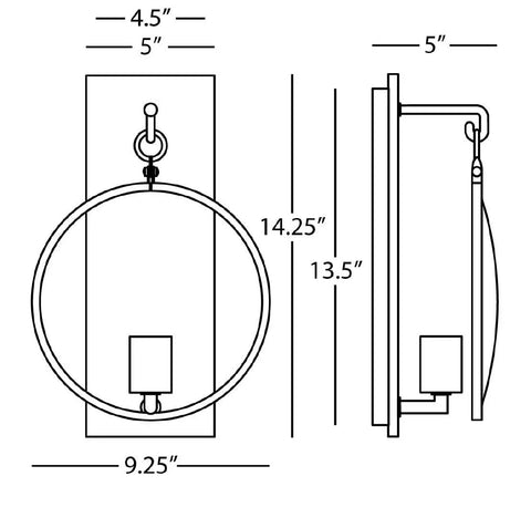 One Light Wall Sconce With Dark Antique Nickel Finish And Clear Seeded Glass dimensions drawing 4.5w x 13.5in with modern design.