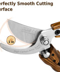 Pro Grade High Performance Garden Pruners With SK5 Steel Blades showing precise bypass cutting edge