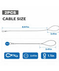 Diagram of 2 Pack Heavy Duty Gate Latch Cables Made From Stainless Steel Rust Proof Gate Opener Cords, 8.97in length.