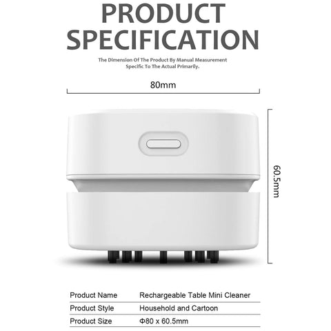 Image showing the white Cordless Desk Vac For Quick Cleanup, Tiny Table Dust Sweeper With 360 Degree Rotating Nozzle, dimensions 80x60.5mm.