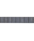 All Metal Handheld Drill Guide for straight holes with twenty-five drill guides, side view of blackened steel bar with grooves.