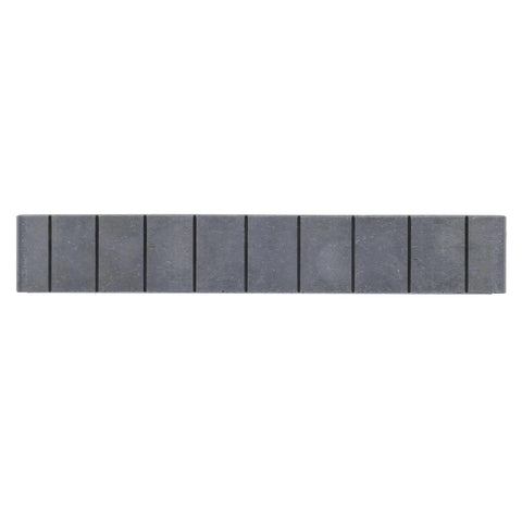 All Metal Handheld Drill Guide for straight holes with twenty-five drill guides, side view of blackened steel bar with grooves.