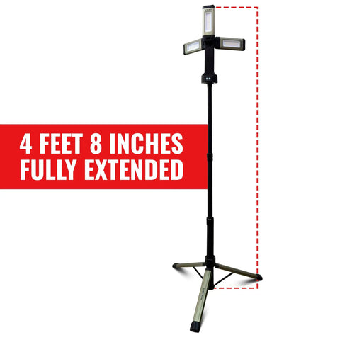Tri Mobile 2000 Lumen Area Work Light With Tripod Mount Three Panel LED Flood Light That Rotates In Any Direction extended display