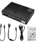Zero Stress DC UPS Backup Power Supply Providing 18W Multi Output For Routers And Cameras US Plug with cables and manual.