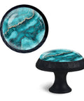 Slick Turquoise Crystal Cabinet Knobs 3.5x3.5x2.8cm glass pull knob with black plastic base for kitchen and bathroom use.