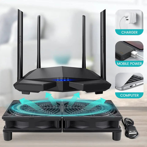 Dual 120mm USB Cooling Fan For Computer Rig Keeping Things Hella Quiet With Adjustable Speed Control And Flat Or Upright Stand Design 5V PC Component Chiller Sweet Airflow For Routers And Small Boxes, cooling air for router.