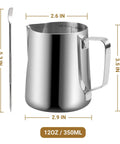 Stainless Steel Milk Frothing Pitcher 12oz 350ml With V Sharp Mouth For Latte Art Barista Ready Milk Jug Cup For Cappuccino Latte Macchiato Pro Grade Pouring Rust Proof Easy Clean Decorating Pen Included