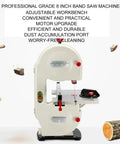 Badass 8 Inch Vertical Band Saw With Adjustable Tilt Table For Precision Curve Cuts Through Wood Metal Plastic And Bone A Slick Diy Shop Essential That Delivers Clean Lines And Gets Real Tough Cuts Done Quick, featuring adjustable workbench and durable motor.