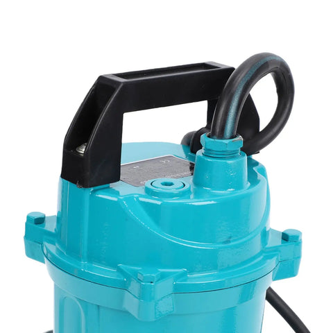 Top Shelf Stainless Steel Submersible Sump Pump For Basement Drainage Featuring Quiet 115V Motor, close-up of handle and inlet.