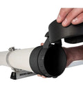 Hand demonstrating installation of Conduit Locking End Caps Set For Schedule 40 PVC Pipes Black Two Pack with steel locks