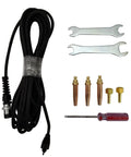Portable Propane Flame Cutter Featuring A Slick 0 To 45 Degree Adjustable Beveling Torch parts including cable, nozzles, and wrenches.