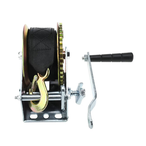 600 Lb Heavy Duty Hand Winch With 6m Rope And 2 Inch Polyester Strap, 3:1 Gear, Beefy Steel Construction, front view