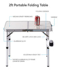 Ultra Portable Folding Camp Table With Aluminum Build 24 Inch Long By 16 Inch Wide Adjustable Height Legs With Two Heights 10 And 19 Inches