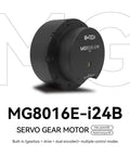 MG8016E-i24B Servo Gear Motor With Brake And Dual Encoders For Precision Control, black cylindrical design