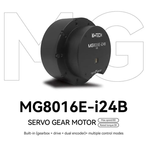 MG8016E-i24B Servo Gear Motor With Brake And Dual Encoders For Precision Control, black cylindrical design