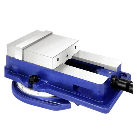 Heavy Duty Shop Ready 6 Inch Bench Vise With Seamless 360 Swivel Base and Rock Solid Clamping Force For Precision Milling Press Woodworking And Garage Setup, blue base and jaws.