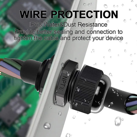 Installed Five Pack NPT Half Inch Cable Glands Waterproof Adjustable 6-12mm Cable Connectors for electrical enclosures