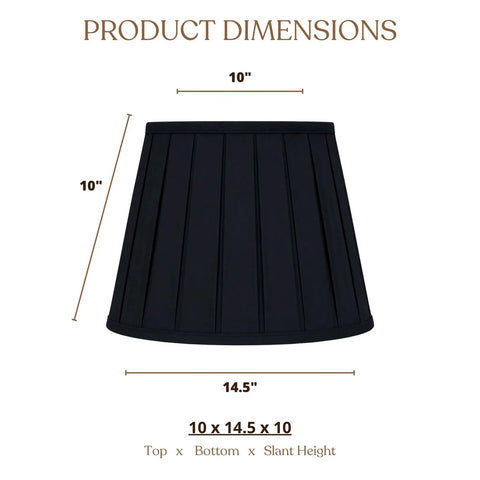 Empire English Pleat Lamp Shade in Black and Gold 11 Top 18 Bottom 12 High Silk Type Shantung Fabric dimensions diagram
