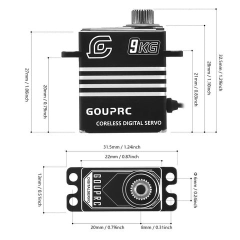 Beefy 9Kg Coreless Metal Digital Micro Servo High Torque Upgrade For RC Crawlers SCX24 TRX4M 1 24 1 18 Scale dimensions diagram