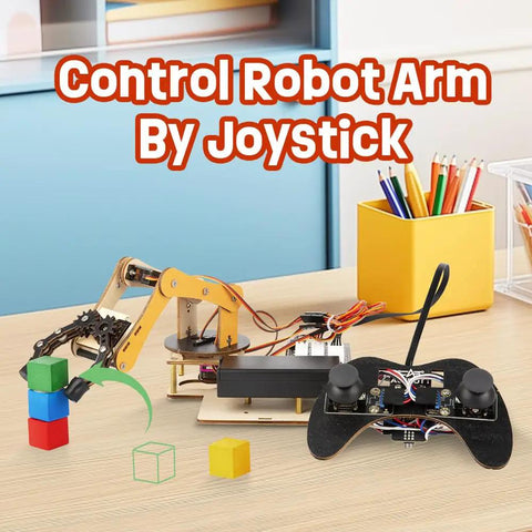 Three In One ESP32 IoT Control Smart Factory Starter Kit For DIY Education Teens 12 Plus Compatible With Arduino Scratch Online Tutorials Includes Hands On Smart Robotic Arm Project Smart Production Line And Smart Warehouse Modules, robot arm with joystick
