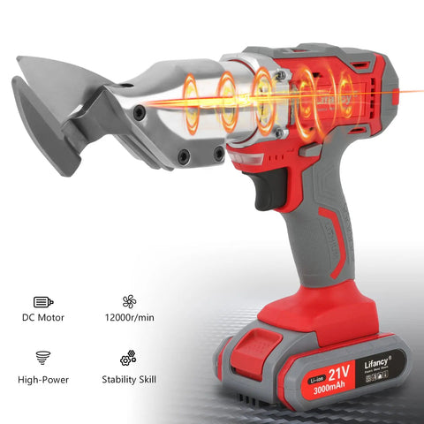 21V Cordless Metal Shears For Cutting Sheet Metal 14 Gauge 0 To 3000 SPM With Dual 3000mAh Batteries And Charger