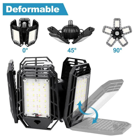 Two Pack LED Garage Light With Six Plus One Deformable Panels 160W 16000LM 6500K Cool White Ceiling Light Panels Angled