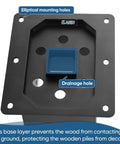 Close-up of Six Pack 4x6 Heavy Duty Metal Post Base Bracket with drainage hole and mounting holes visible.