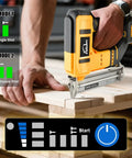 Smooth Operator 18 Gauge Cordless Brad Nailer And Stapler Brushless Design Works Like A Dream With DeWalt 20V Batteries shown in use on wood.