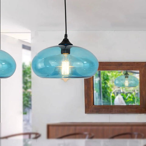 11 Inch Industrial Vintage Glass Pendant Light Blue For Farmhouse Loft Ceiling Fixture Perfect For Kitchen Island And Dining Room 1 Light Hanging Lamp With Adjustable Wire