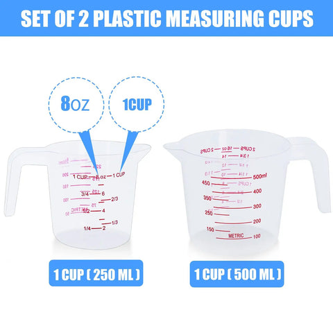 Two Pack Measuring Cup Set 250 Milliliters and 500 Milliliters BPA free non toxic kitchen measuring cups with spouts and handles