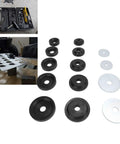 3D Printed Dimple Die Set with Steel Backing Discs for Harbor Hydraulic Punch Driver Kit, laid out in a workshop setting.