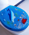 Top Shelf Soft Close Toilet Seat Featuring Quick Release Hinges and Smooth Glide Operation For Hassle Free Daily Cleaning Add Heavy Duty Ergonomic Comfort To Your Bathroom with colorful marine design.