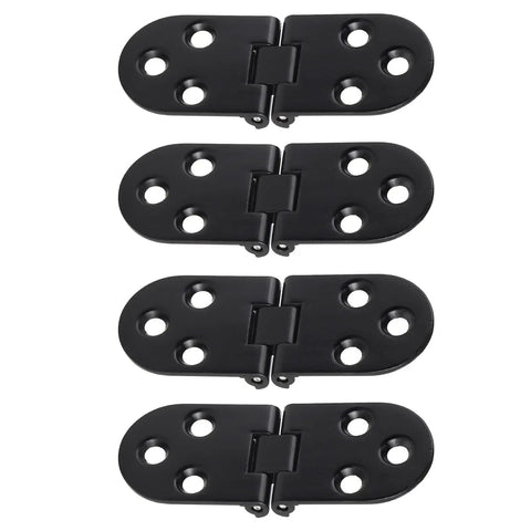 Set of four rugged black zinc alloy door hinge flaps for cabinets and tables, heavy duty flip down cabinet hardware, smooth operation.