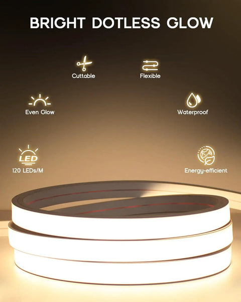 32.8Ft LED Strip Lights 110 To 120V Dope Dimmable Silicone Neon Rope Lights Flexible Outdoor Waterproof For Mirror Kitchen Cabinet DIY