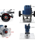 Heavy Duty Aluminum Router Table Insert Plate With Precision Center Bushing Flip Top Mount shown with different router models.