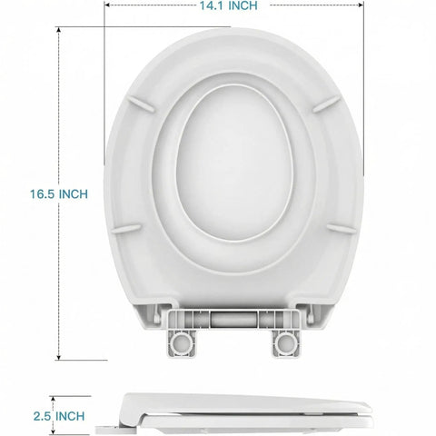 Round Toilet Seat With Built In Toddler Seat For Potty Training Fits Adults And Kids Slow Close Quiet Lid With Magnets Easy Install Durable Comfort For Family Bathrooms, top view showing dimensions.