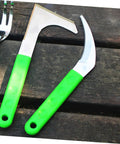 Two Piece Steel Garden Scythe Set For Weeding And Lawn Care Ergonomic Labor Saving Outdoor Tool on wooden surface