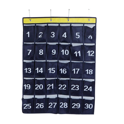 Slick Heavy Duty 30 Pocket Wall Hanging Storage Bag Oxford Cloth Organizer navy blue fabric for phones, chargers, and keys.