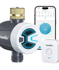 Smart WiFi Water Timer For Garden Hose And Sprinklers With Brass Inlet, Tuya App Control On 2.4Ghz WiFi And Bluetooth shown with app