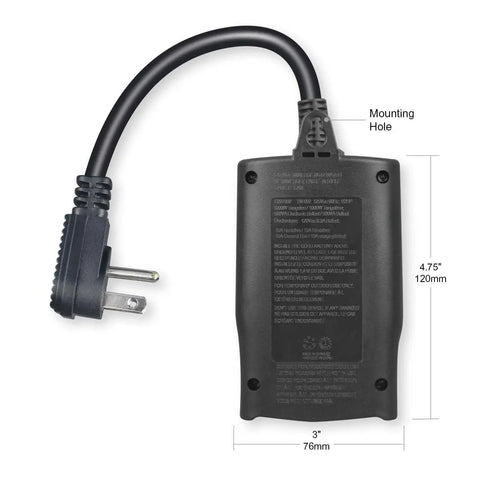 Ultimate Outdoor Digital Timer For Lights With Seven Day Programming And Dual Grounded Outlets, black relay with plug and mounting hole.