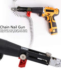 Chain Nail Gun Attachment For Electric Drills Auto Screw Spike Tool for Woodworking Gypsum and Walls, DIY friendly.