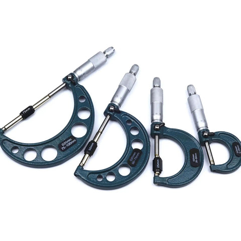 Set of four micrometers with Industrial Calibration Rod For Outside Micrometers And Calipers Metal Calibration Block Durable Precision Tool