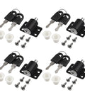 Rock Solid Heavy Duty Latch Kit showcasing four black aluminum bolts, keys, and mounting hardware for secure closure.