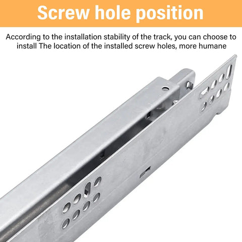 Close-up of Premium Undermount Drawer Slides Featuring Buttery Smooth Soft Close Action Rock Solid Steel Frame 10 Inch Length.