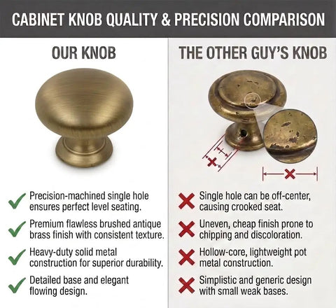 Brushed Antique Brass Cabinet Knob Set 10 Pack One And A Quarter Inch Round Mushroom Style Hardware For Cabinets And Drawers Includes One Inch Mounting Screws Built To Last Metal Drawer Pulls quality comparison