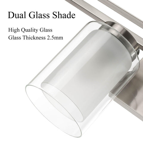 Lit 4 Light Vanity Light With Dual Glass Shades In Brushed Nickel Hardwired Wall Mount Indoor Modern Bath And Kitchen Fixture