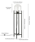 Diagram of Tall Floor Lamp With Glass Shade In Blackened Bronze And Clear Finish, 55 Inch, showing dimensions and cord length