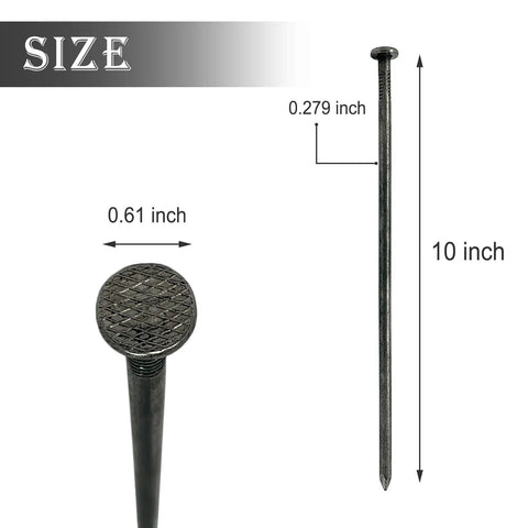Heavy Duty 50 Pack 10 Inch Landscape Anchoring Spikes For Pavers Weed Barriers Turf House Construction And Carpentry Nails size diagram.
