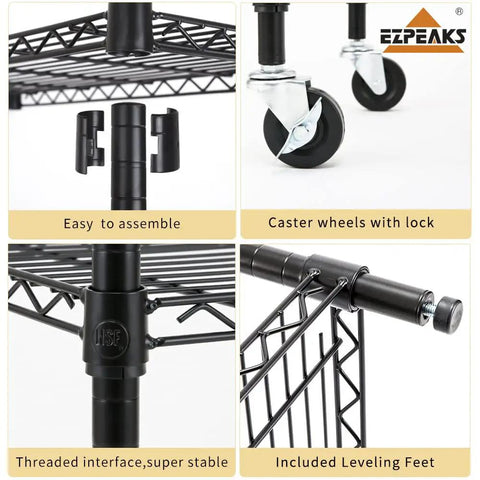 Heavy Duty 5 Shelf Wire Shelving Unit On 3 Inch Wheels With Shelf Liners Set Of 5 NSF Certified Adjustable Carbon Steel Storage Racks features